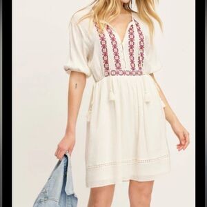 Lovestitch White Smocked Mini Sundress with Puff Sleeves